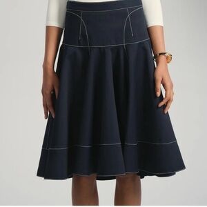 Navy A-Line Flared Skirt with Contrast Stitching